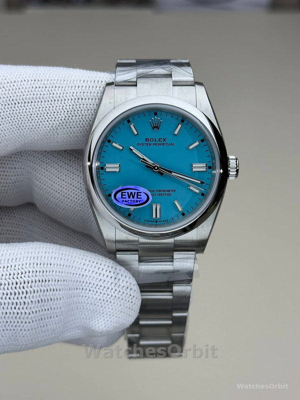 Replica Rolex Oyster Perpetual-126000 da uomo 2024, acciaio inossidabile, quadrante blu baby, blu