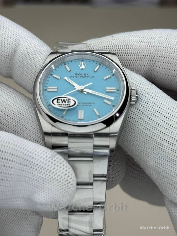Replica Rolex Oyster Perpetual-126000 da uomo 2024, acciaio inossidabile, quadrante blu baby, blu
