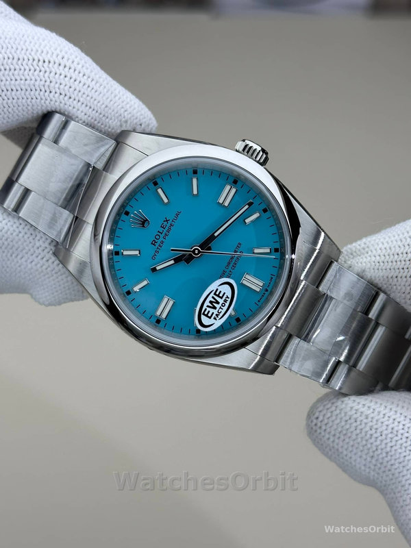 Replica Rolex Oyster Perpetual-126000 da uomo 2024, acciaio inossidabile, quadrante blu baby, blu