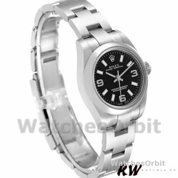Women's Rolex Oyster Perpetual 26mm Women's-176200-Black Dial-Stainless Steel Black