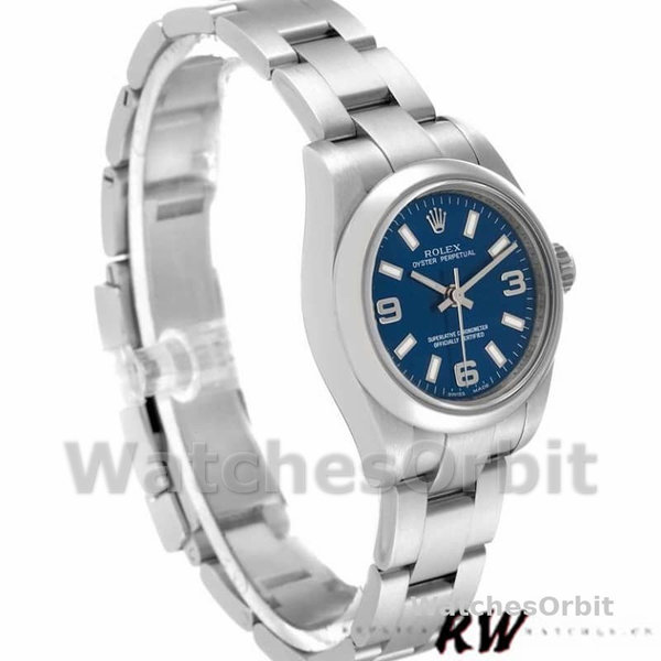 Women's Rolex Oyster Perpetual 26mm Women's-176200-Blue Dial-Domed Bezel Blue