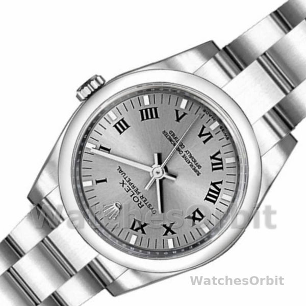 Women's Rolex Oyster Perpetual 26mm Women's-176200-Rhodium Grey Roman Numeral Dial Grey<br />