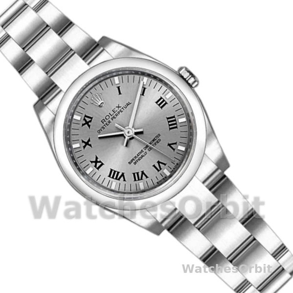 Womens Rolex Oyster Perpetual 26mm Womens-176200-Rhodium Grey Roman Numeral Dial Grey<br /> Replica Watch Image