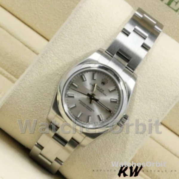 Womens Rolex Oyster Perpetual 26mm Womens-176200-Silver Index-Stainless Steel Silver Replica Watch Image