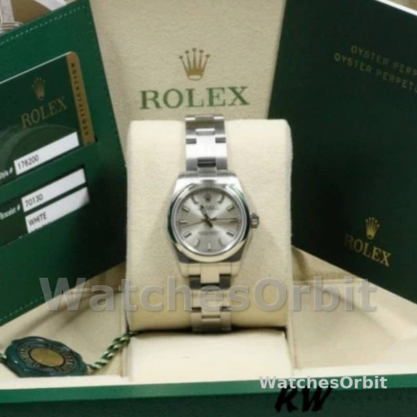 Womens Rolex Oyster Perpetual 26mm Womens-176200-Silver Index-Stainless Steel Silver Replica Watch Image