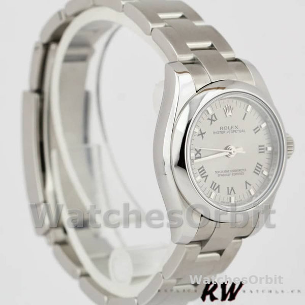 Women's Rolex Oyster Perpetual 26mm Women's-176200-Silver Roman Numeral Dial Silver