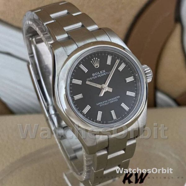 Women's Rolex Oyster Perpetual 26mm Women's-176200-Stainless Steel-Black Index Dial Black