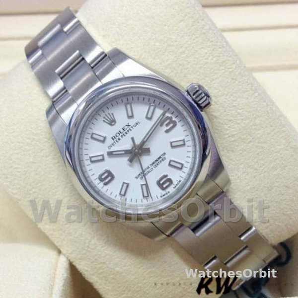Womens Rolex Oyster Perpetual 26mm Womens-176200-Stainless Steel-White Dial White Replica Watch Image