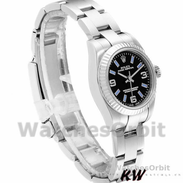 Replique Rolex Oyster Perpetual 26mm Femmes-176234-Cadran noir-Baton bleu Noir