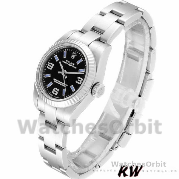 Replique Rolex Oyster Perpetual 26mm Femmes-176234-Cadran noir-Baton bleu Noir