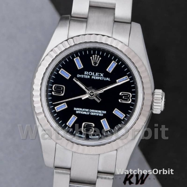 Replique Rolex Oyster Perpetual 26mm Femmes-176234-Cadran noir-Baton bleu Noir
