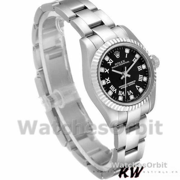 Replique Rolex Oyster Perpetual 26mm Femme-176234-Noir Cadran Romain & Diamant Noir