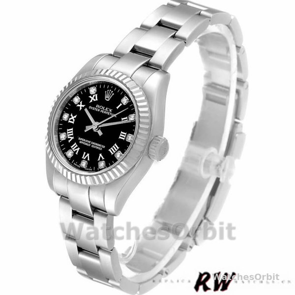 Replique Rolex Oyster Perpetual 26mm Femme-176234-Noir Cadran Romain & Diamant Noir