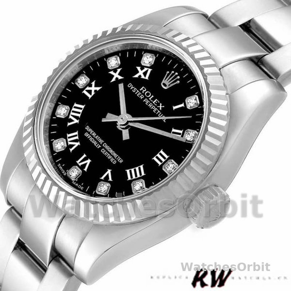Replique Rolex Oyster Perpetual 26mm Femme-176234-Noir Cadran Romain & Diamant Noir