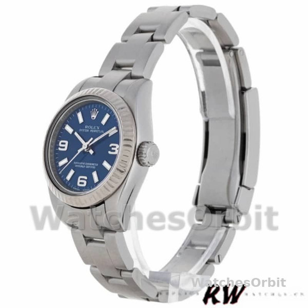 Replique Rolex Oyster Perpetual 26mm Femmes-176234-Cerclage cannelé-Cadran bleu Bleu