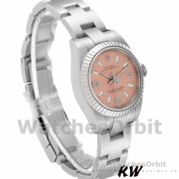 Replique Rolex Oyster Perpetual 26mm Femmes-176234-Cerclage cannelé-Cadran rose Rose