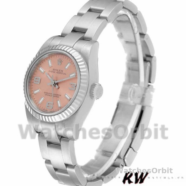 Replique Rolex Oyster Perpetual 26mm Femmes-176234-Cerclage cannelé-Cadran rose Rose