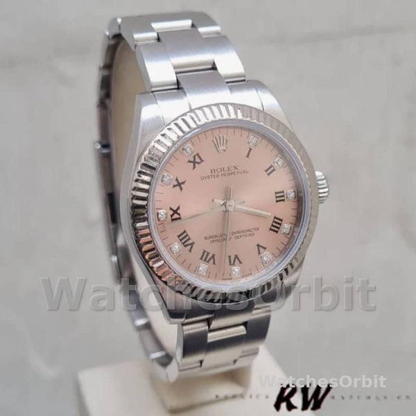 Replique Rolex Oyster Perpetual 26mm Femmes-176234-Pink Diamond Dial-Fluted Bezel Pink