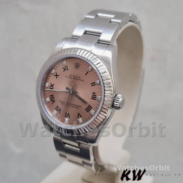 Replique Rolex Oyster Perpetual 26mm Femmes-176234-Pink Diamond Dial-Fluted Bezel Pink