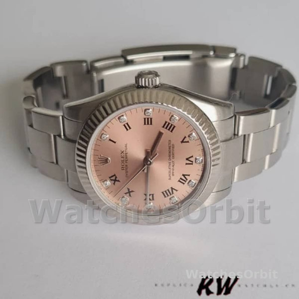 Replique Rolex Oyster Perpetual 26mm Femmes-176234-Pink Diamond Dial-Fluted Bezel Pink
