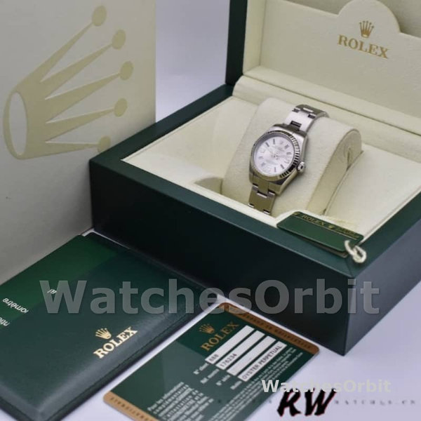 Replique Rolex Oyster Perpetual 26mm Femme-176234-Cadran argenté-Baton bleu argenté