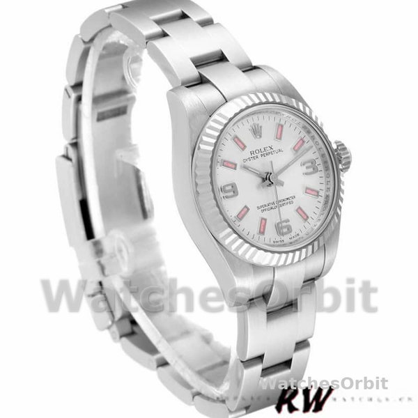 Replique Rolex Oyster Perpetual 26mm Femmes-176234-Cadran argenté-Baton rose argenté