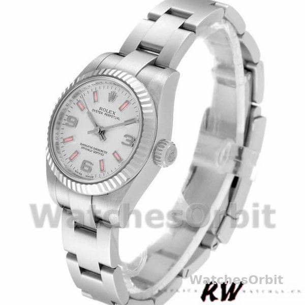 Replique Rolex Oyster Perpetual 26mm Femmes-176234-Cadran argenté-Baton rose argenté