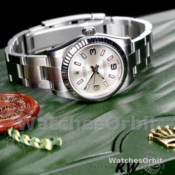Replique Rolex Oyster Perpetual 26mm Femmes-176234-Cadran argenté-Baton rose argenté