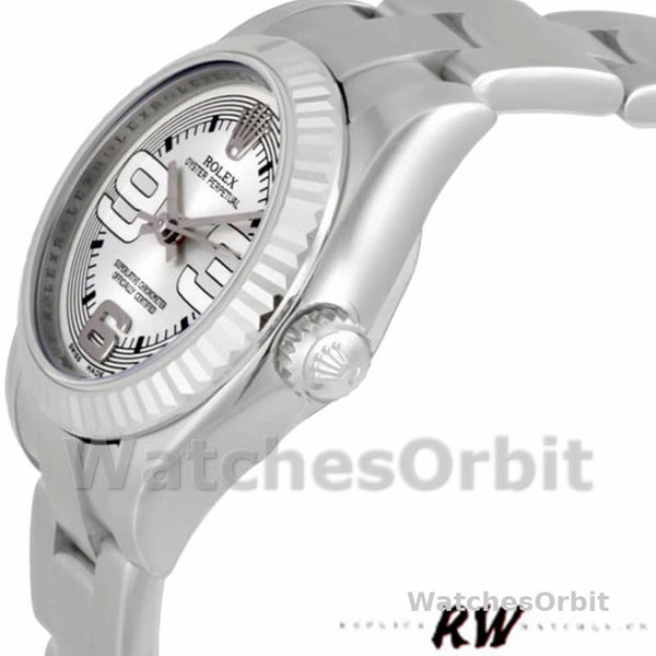 Replique Rolex Oyster Perpetual 26mm Femme-176234-Silver Maxi Arabic Dial Argenté