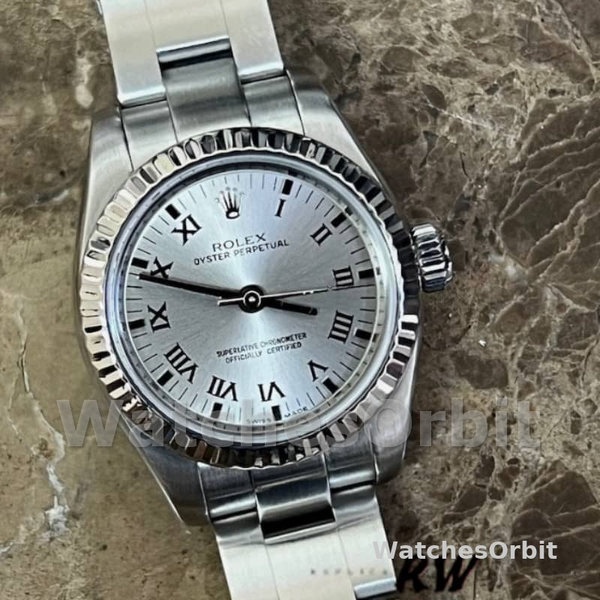 Replique Rolex Oyster Perpetual 26mm Femme-176234-Silver Roman Diamond Dial Argenté