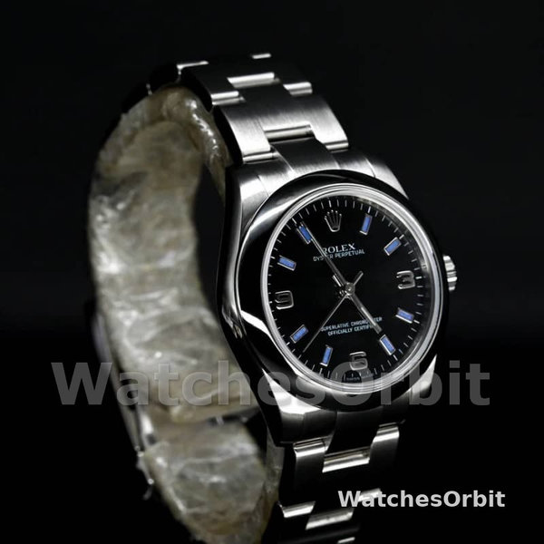 Women's Rolex Oyster Perpetual 31mm Women's-177200-Black Dial-Blue Baton Black