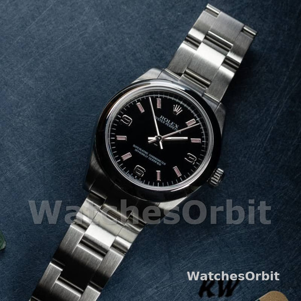 Women's Rolex Oyster Perpetual 31mm Women's-177200-Black Dial-Pink Baton Black