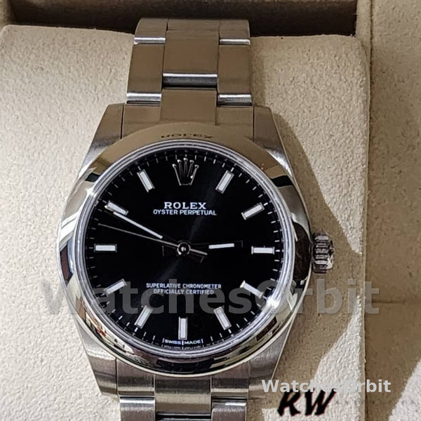 Replique Rolex Oyster Perpetual 31mm Femme-177200-Noir Cadran Index-Cerclage bombé Noir