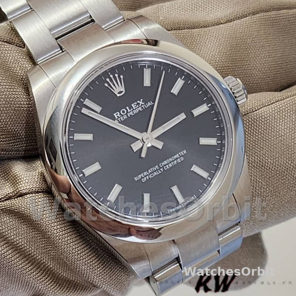 Replique Rolex Oyster Perpetual 31mm Femme-177200-Noir Cadran Index-Cerclage bombé Noir