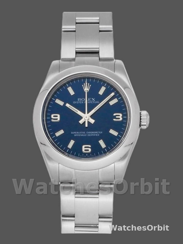 Rolex Oyster Perpetual 177200 Blue Arabic Dial Domed Bezel 31mm Lady Replica Watch