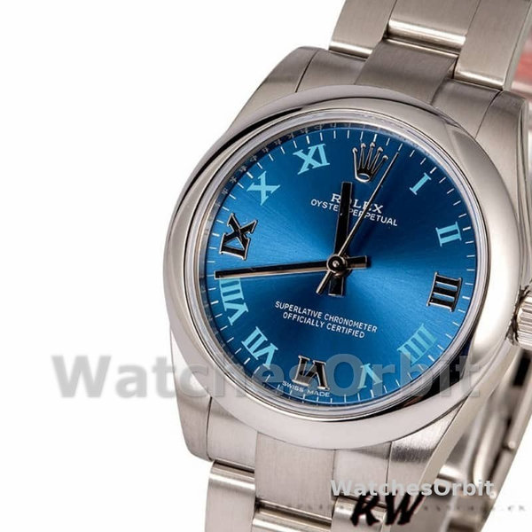 Women's Rolex Oyster Perpetual 31mm Women's-177200-Blue Dial-Domed Bezel Blue