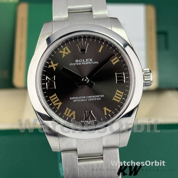 Womens Rolex Oyster Perpetual 31mm Womens-177200-Dark Grey Dial-Domed Bezel Dark Grey Replica Watch Image
