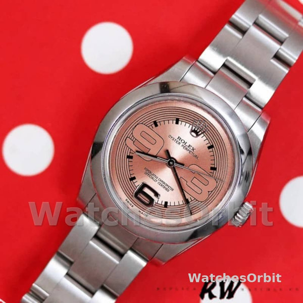 Women's Rolex Oyster Perpetual 31mm Women's-177200-Pink Maxi Arabic Dial-Domed Bezel Pink