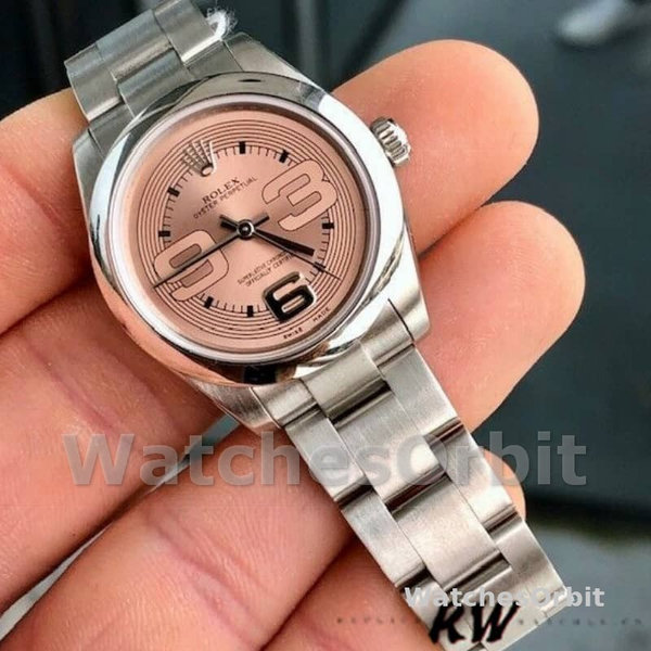 Womens Rolex Oyster Perpetual 31mm Womens-177200-Pink Maxi Arabic Dial-Domed Bezel Pink Replica Watch Image