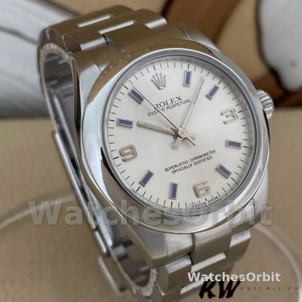 Women's Rolex Oyster Perpetual 31mm Women's-177200-Silver Dial-Blue Markers Silver