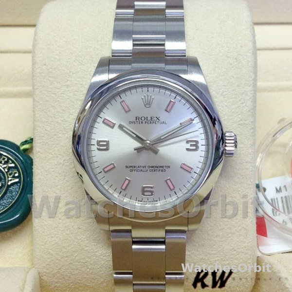 Women's Rolex Oyster Perpetual 31mm Women's-177200-Silver Dial-Pink Markers Silver