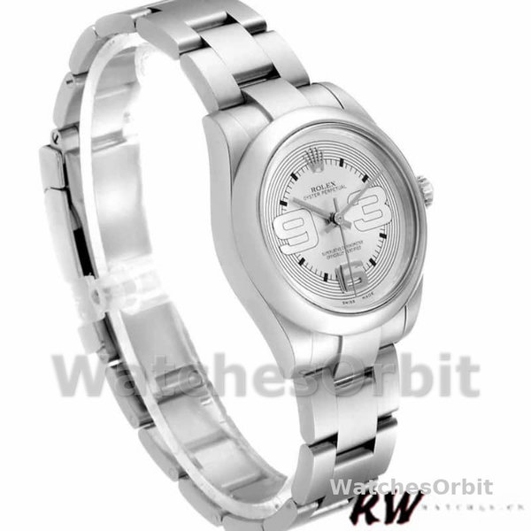 Women's Rolex Oyster Perpetual 31mm Women's-177200-Silver Maxi Arabic Dial Silver