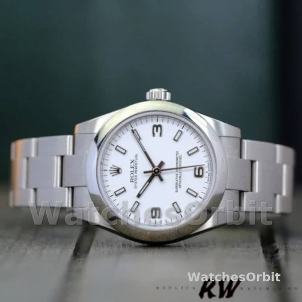 Replique Rolex Oyster Perpetual 31mm Femmes-177200-Cadran arabe blanc-Bracelet d'huître blanc