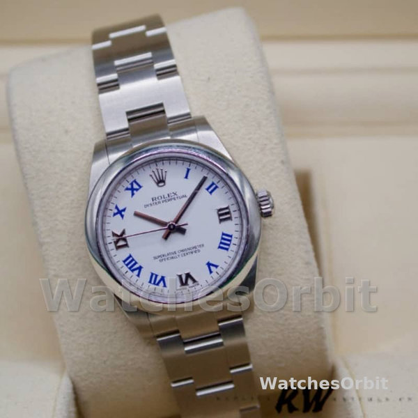 Women's Rolex Oyster Perpetual 31mm Women's-177200-White Dial-Blue Roman-Oyster Bracelet White