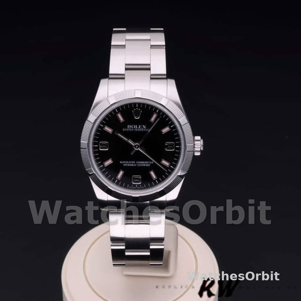 Replique Rolex Oyster Perpetual 31mm Femmes-177210-Cadran noir-Pink Baton Black