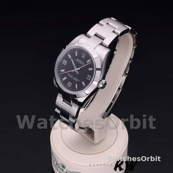 Replique Rolex Oyster Perpetual 31mm Femmes-177210-Cadran noir-Pink Baton Black