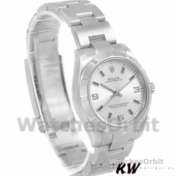 Replique Rolex Oyster Perpetual 31mm Femme-177210-Cadran argenté-horloges bleues Argenté