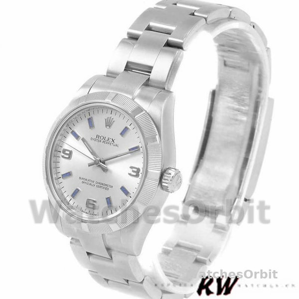Replique Rolex Oyster Perpetual 31mm Femme-177210-Cadran argenté-horloges bleues Argenté