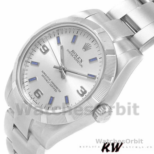Replique Rolex Oyster Perpetual 31mm Femme-177210-Cadran argenté-horloges bleues Argenté