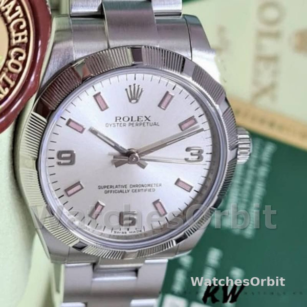 Replique Rolex Oyster Perpetual 31mm Women's-177210-Silver Dial-Pink Hour Markers Silver pour femme